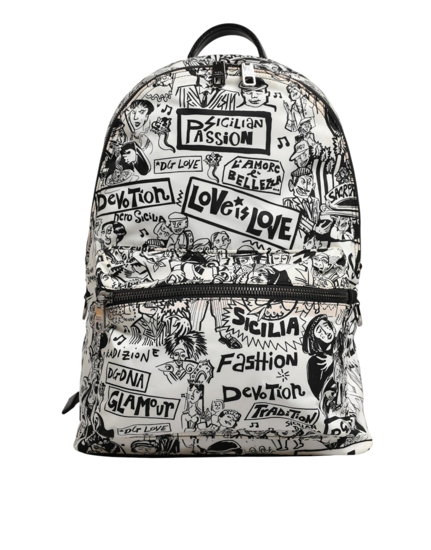 Dolce & Gabbana Black White Graffiti Print School Backpack Men Borse Bag