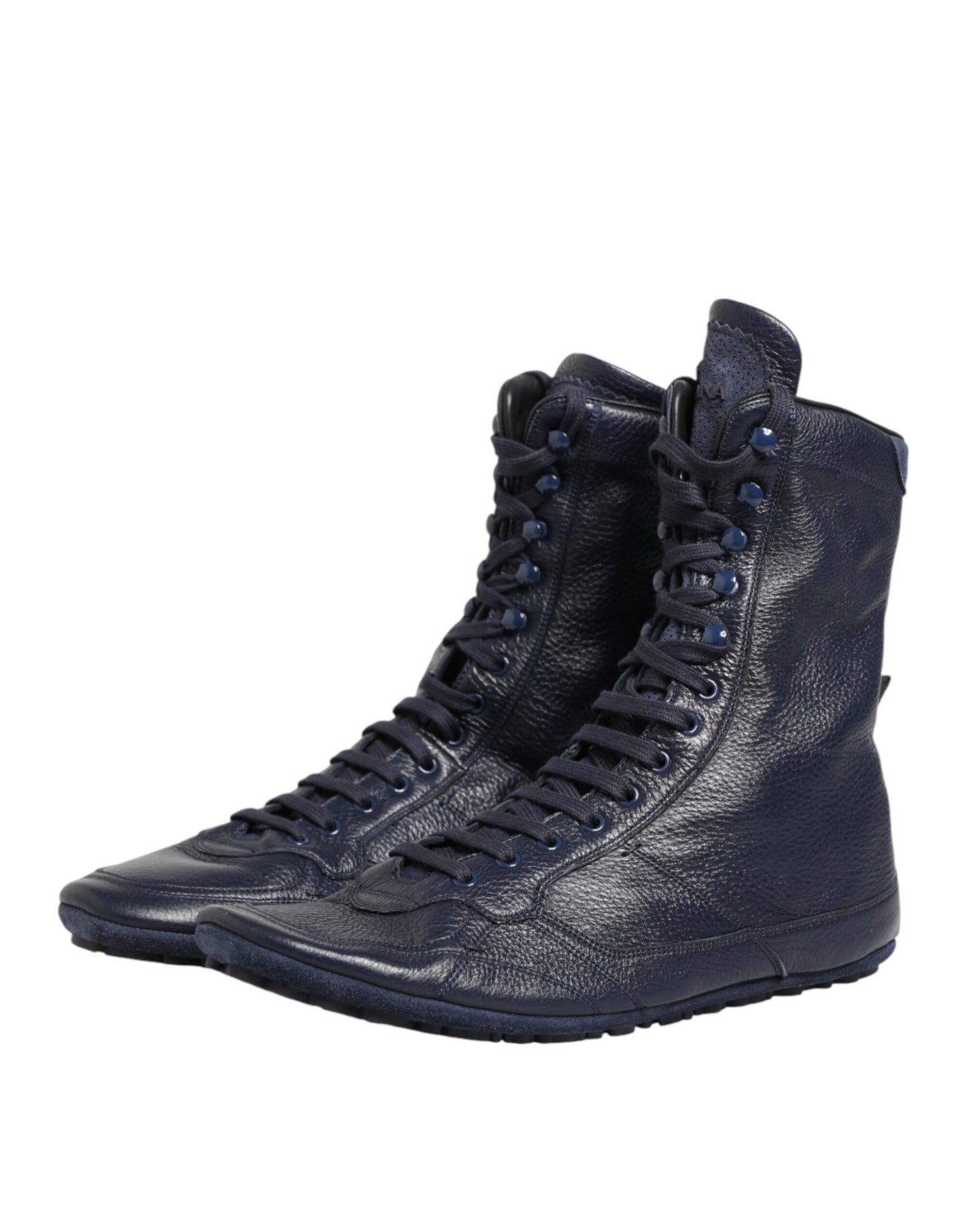 Dolce & Gabbana Dark Blue Deer Leather Mid Calf Boots Shoes