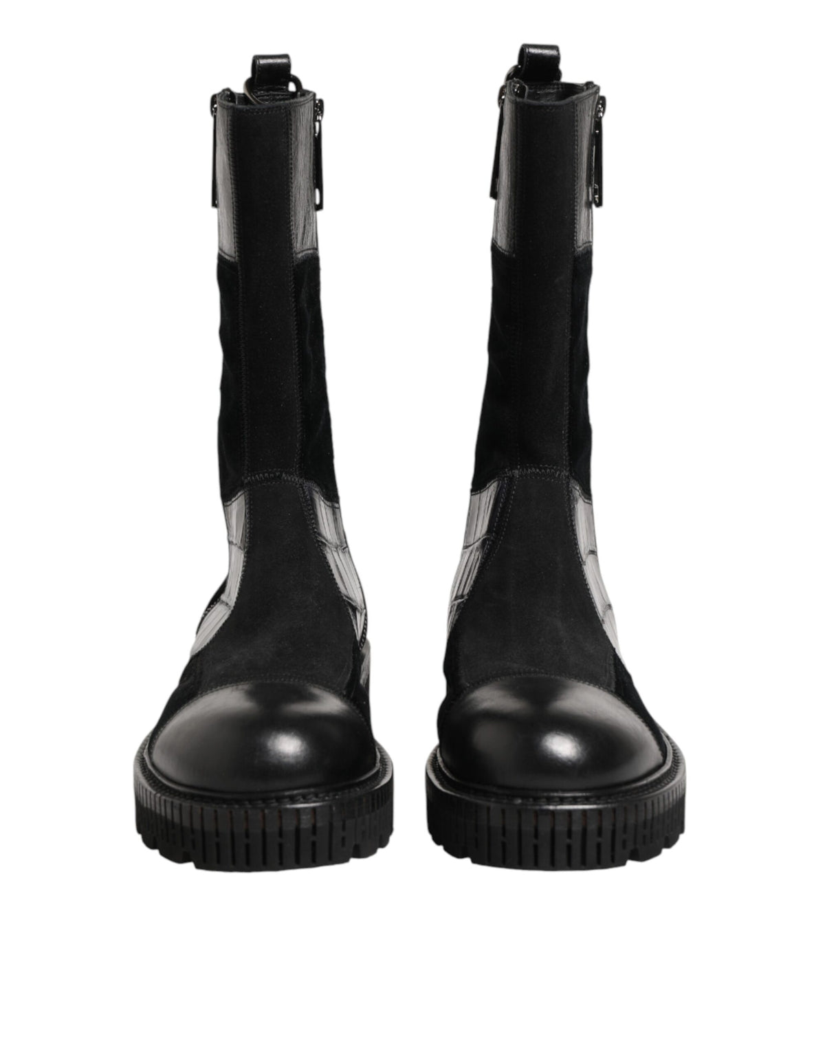 Dolce & Gabbana Black Patchwork Leather Mid Calf Boot  Shoes