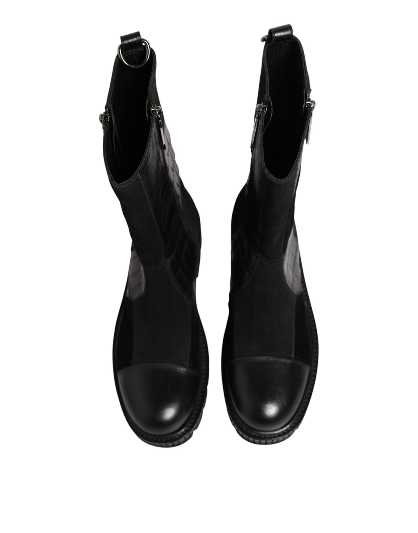Dolce & Gabbana Black Patchwork Leather Mid Calf Boot  Shoes