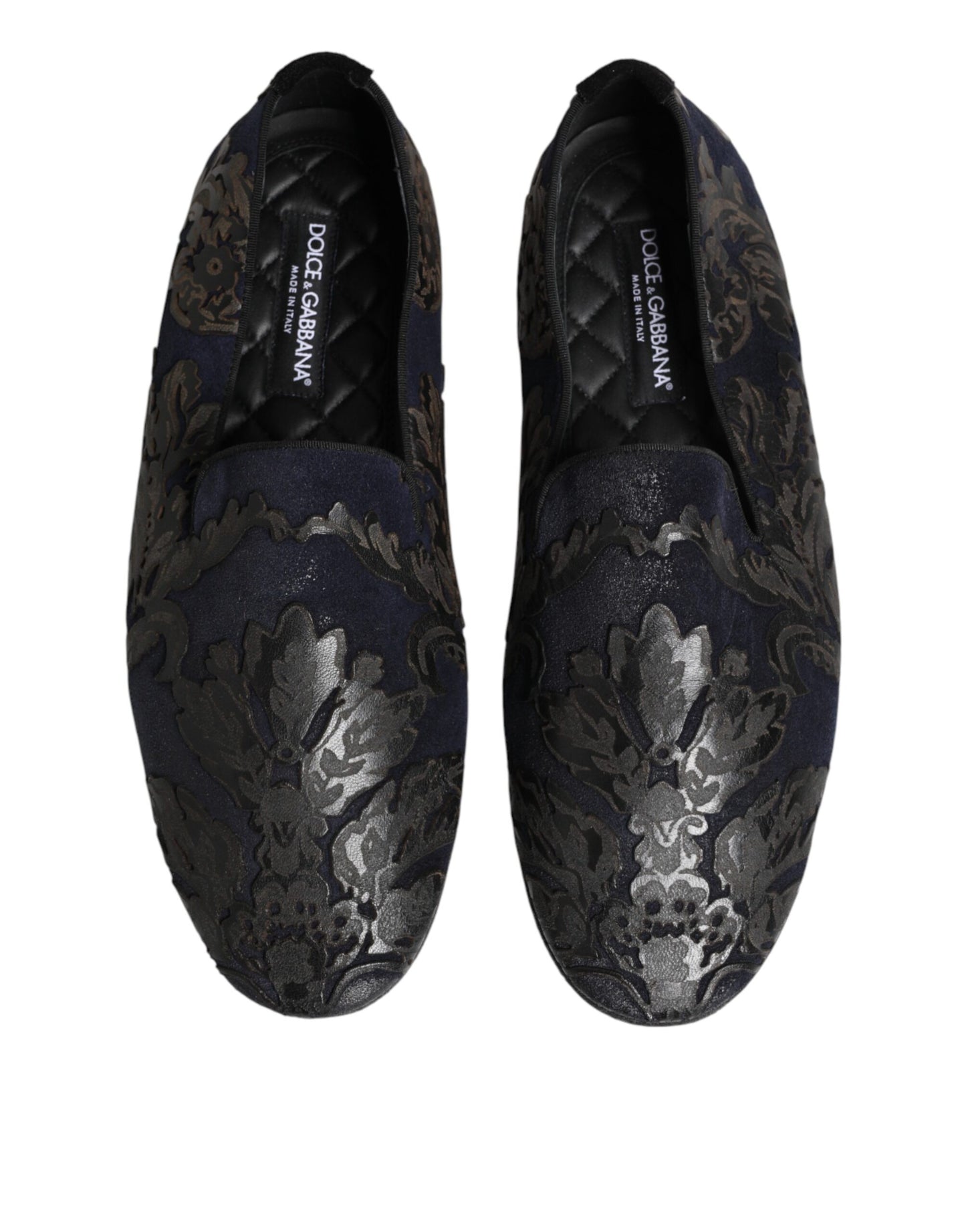 Dolce & Gabbana Black Jacquard Leather Slip On Loafers Shoes