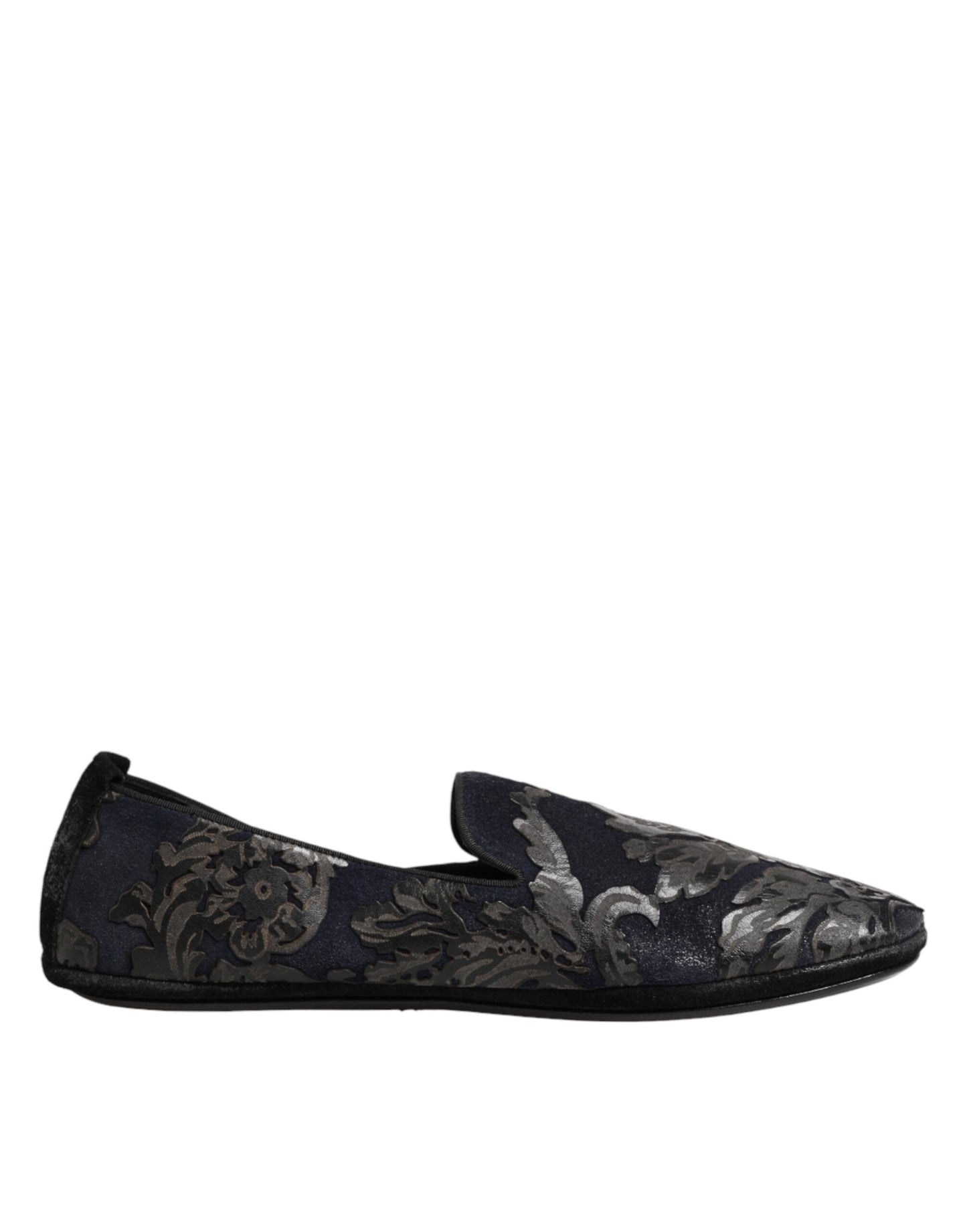 Dolce & Gabbana Black Jacquard Leather Slip On Loafers Shoes