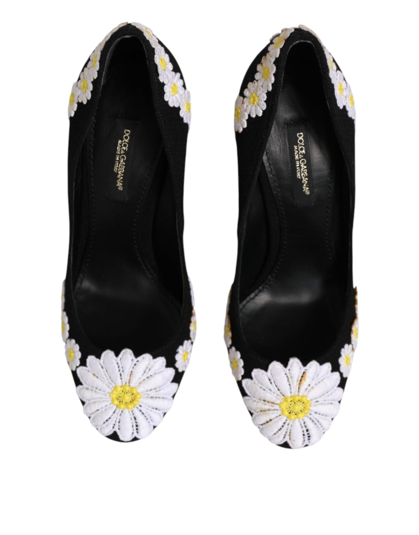 Dolce & Gabbana Black Wool Suede Daisy Heels Pump Shoes