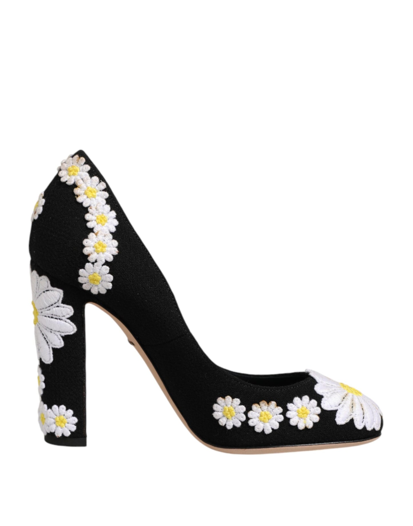 Dolce & Gabbana Black Wool Suede Daisy Heels Pump Shoes