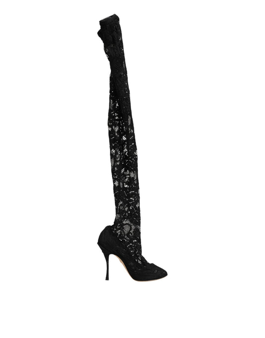 Dolce & Gabbana Black Taormina Lace Socks Pumps Boots Shoes
