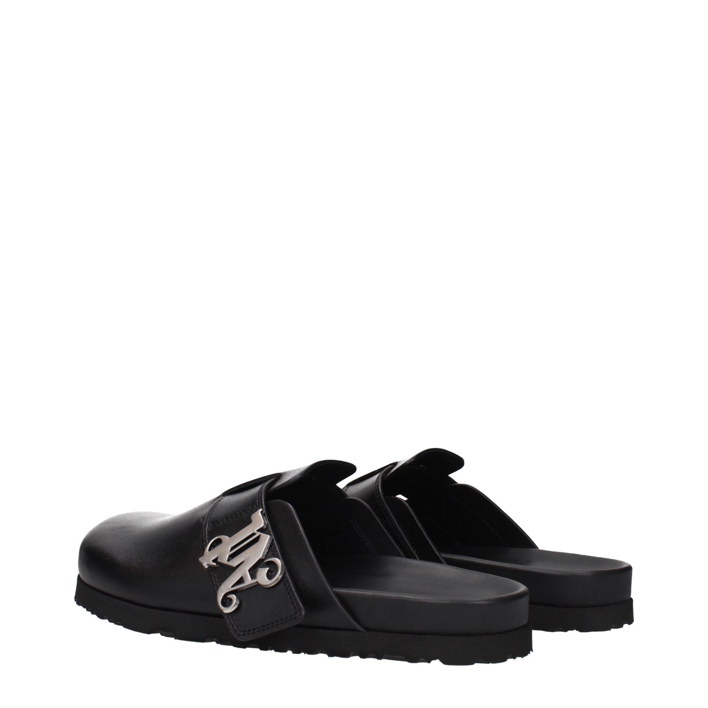 Palm Angels Black Leather Slippers