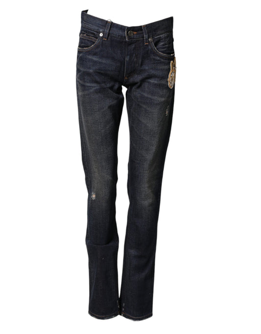 Dolce & Gabbana Dark Blue Watch GOLD Men Skinny Denim Jeans