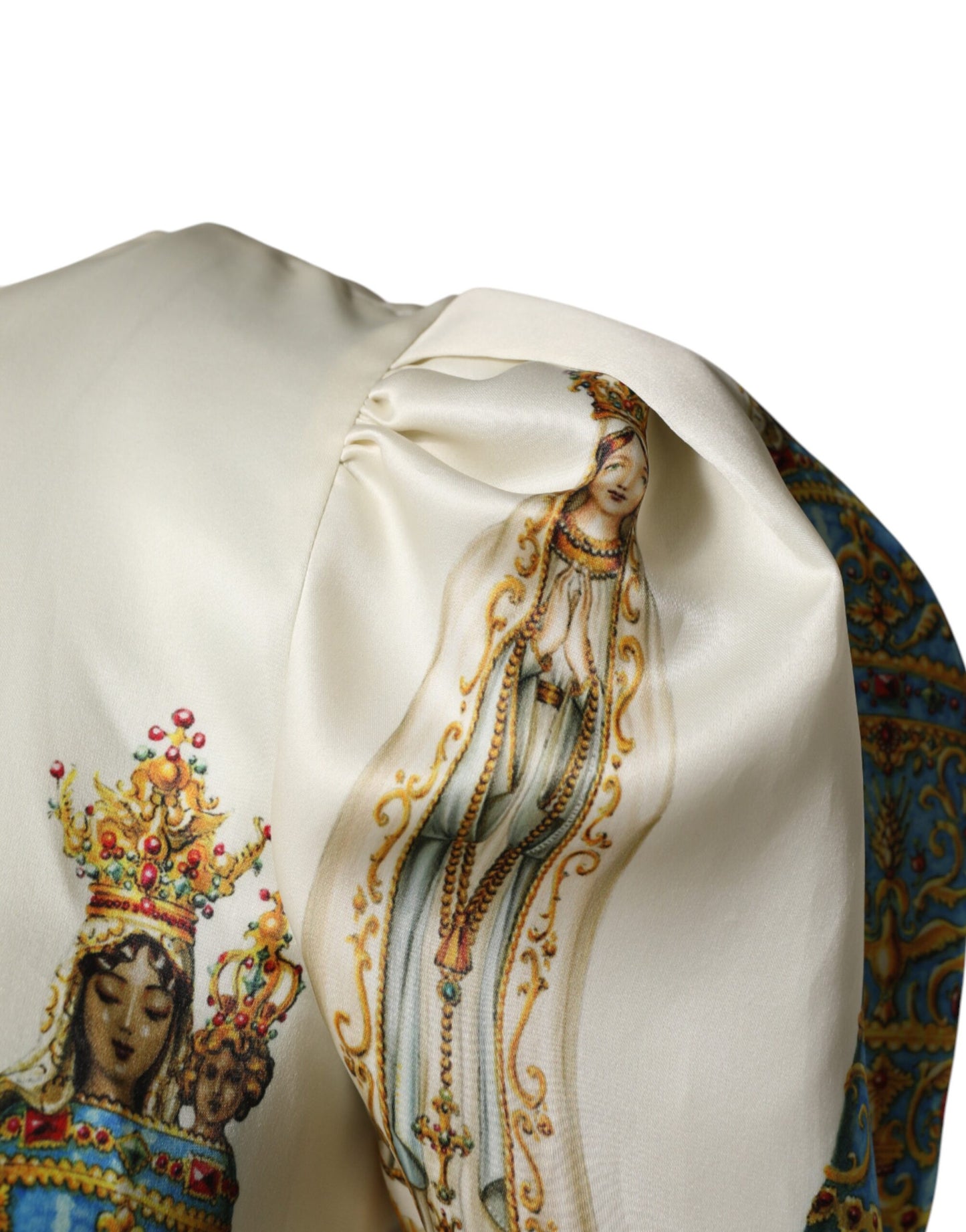 Dolce & Gabbana Beige Madonne Print Silk Short Sleeve Dress