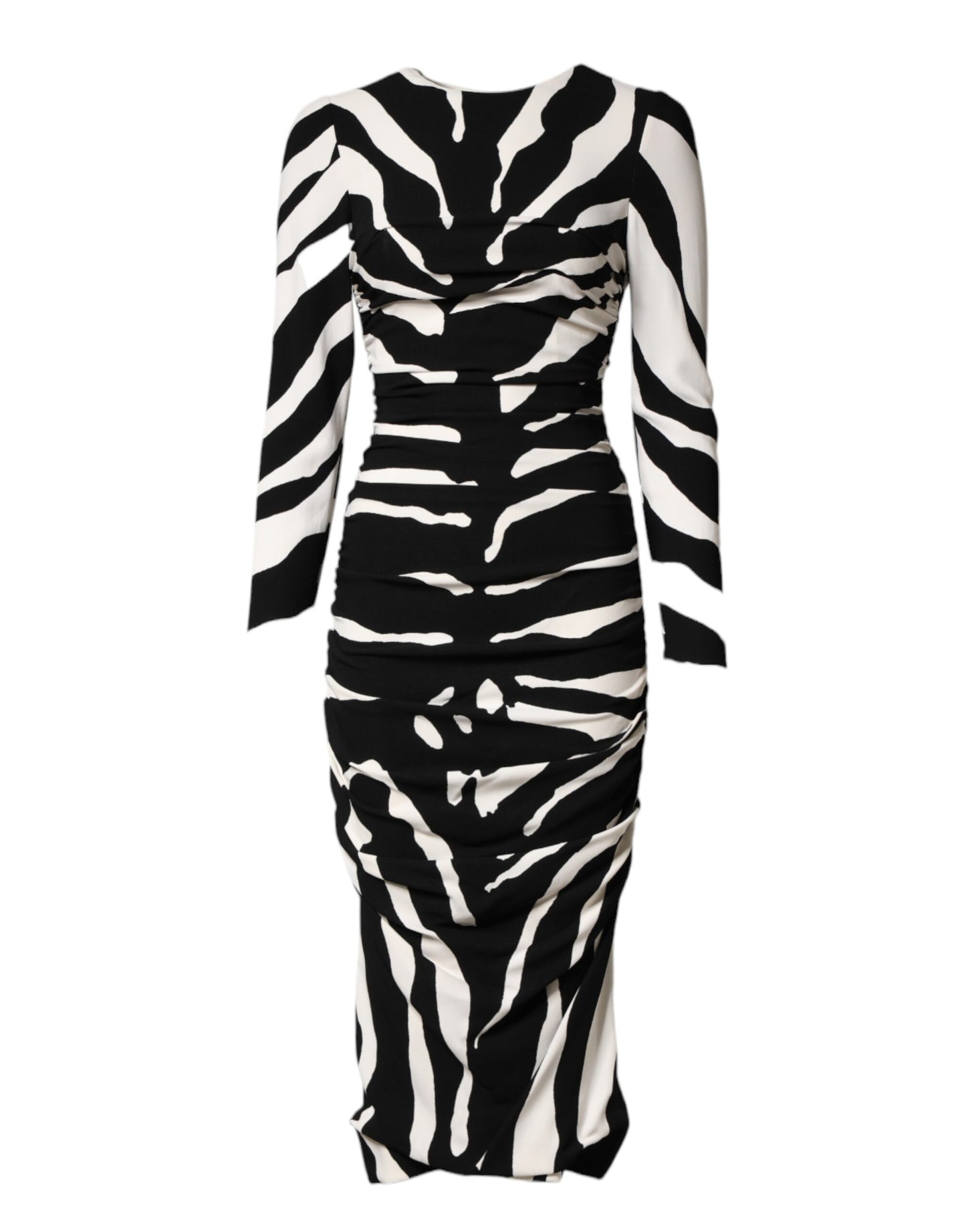 Dolce & Gabbana Black White Zebra Viscose Sheath Midi Dress