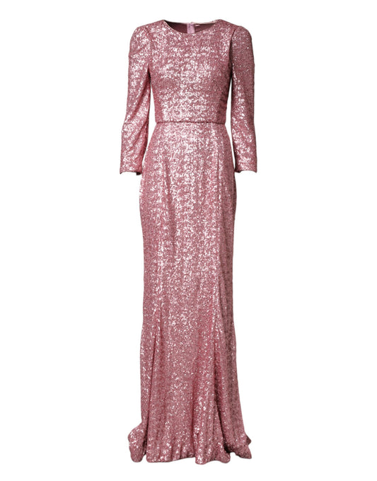 Dolce & Gabbana Pink Sequinned Mermaid Long Gown Dress