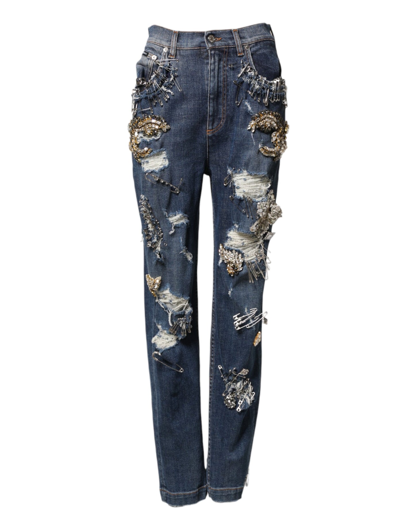 Dolce & Gabbana Blue Cotton Rhinestone Embellish Denim Jeans