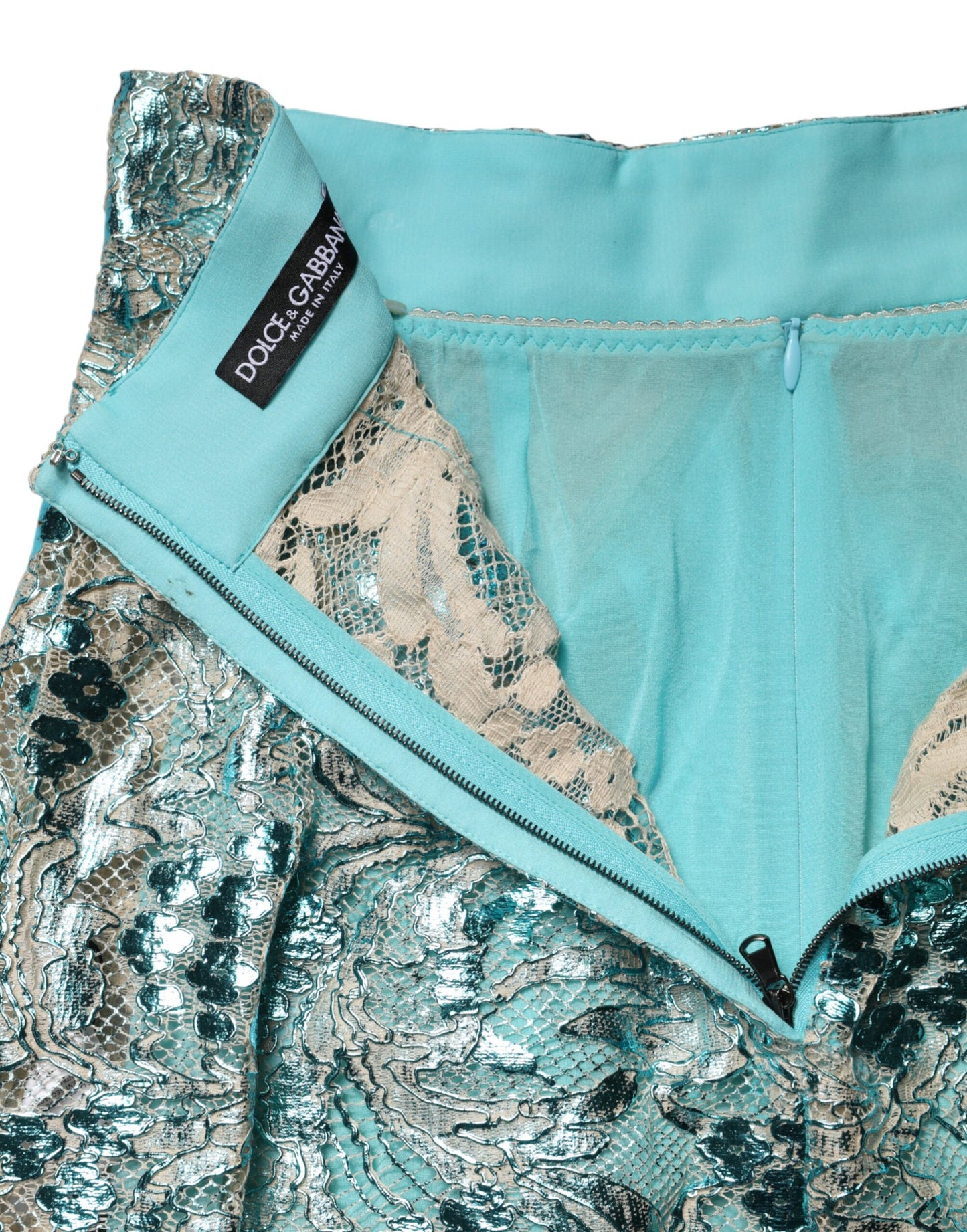 Dolce & Gabbana Blue Floral Brocade High Waist Mini Skirt