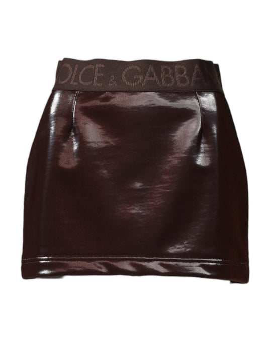 Dolce & Gabbana Dark Brown Cotton Fitted High Waist Mini Skirt