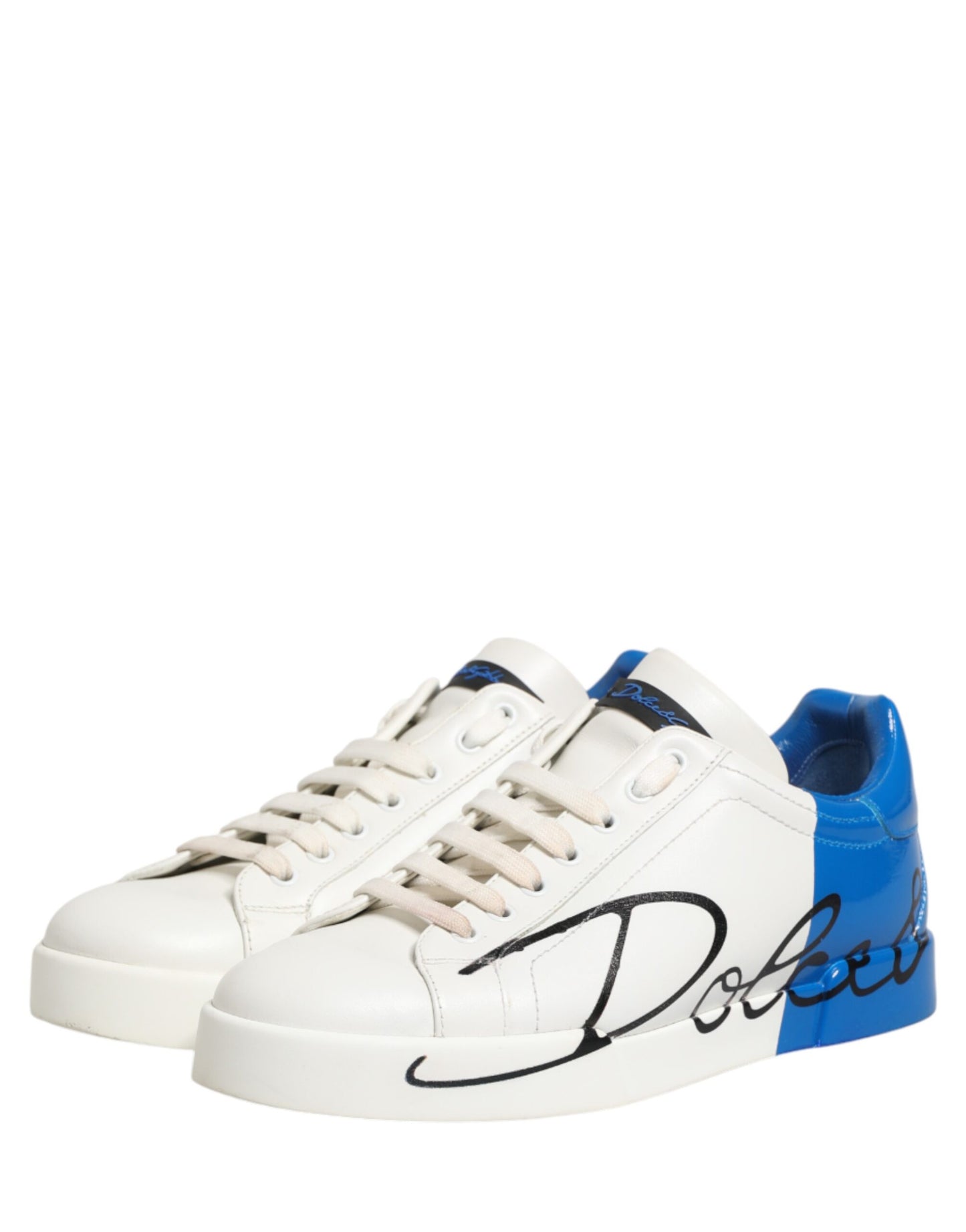 Dolce & Gabbana White Blue Portofino Low Top Sneakers Shoes