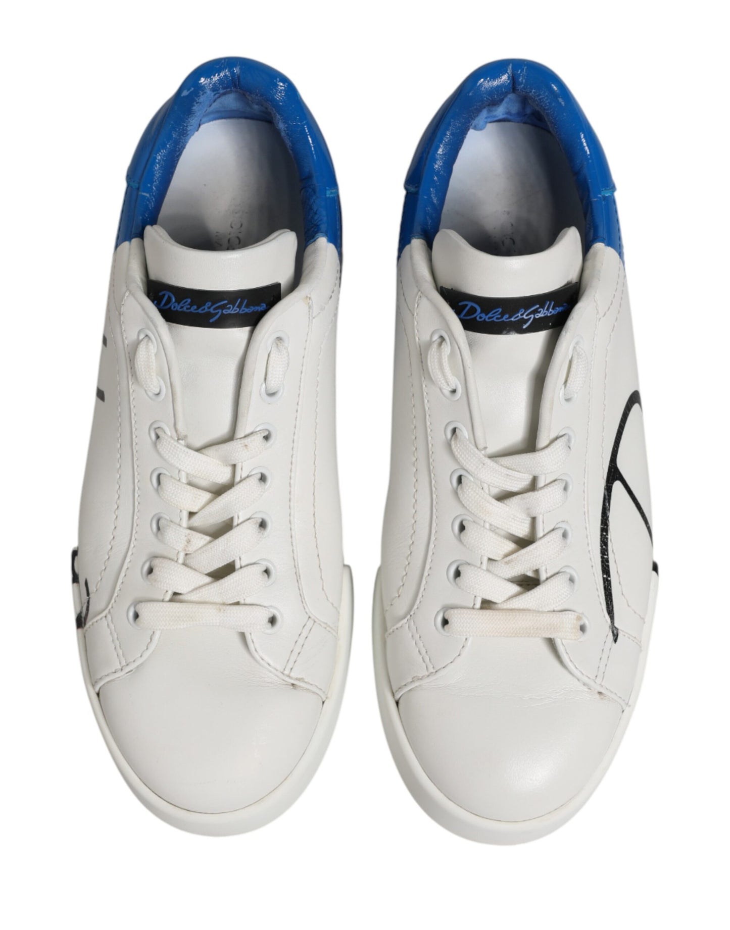 Dolce & Gabbana White Blue Portofino Low Top Sneakers Shoes