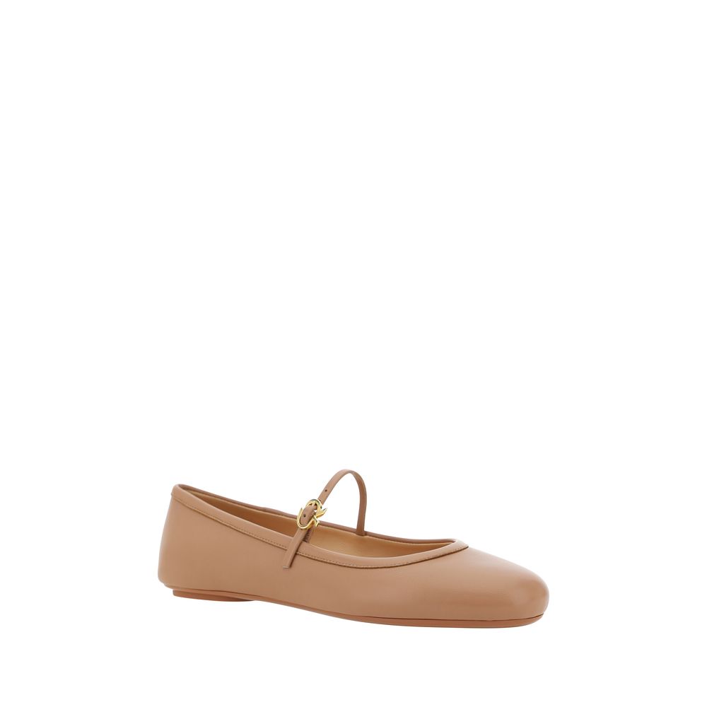 Gianvito Rossi Beige Calf Leather Bos Taurus Ballet Flats