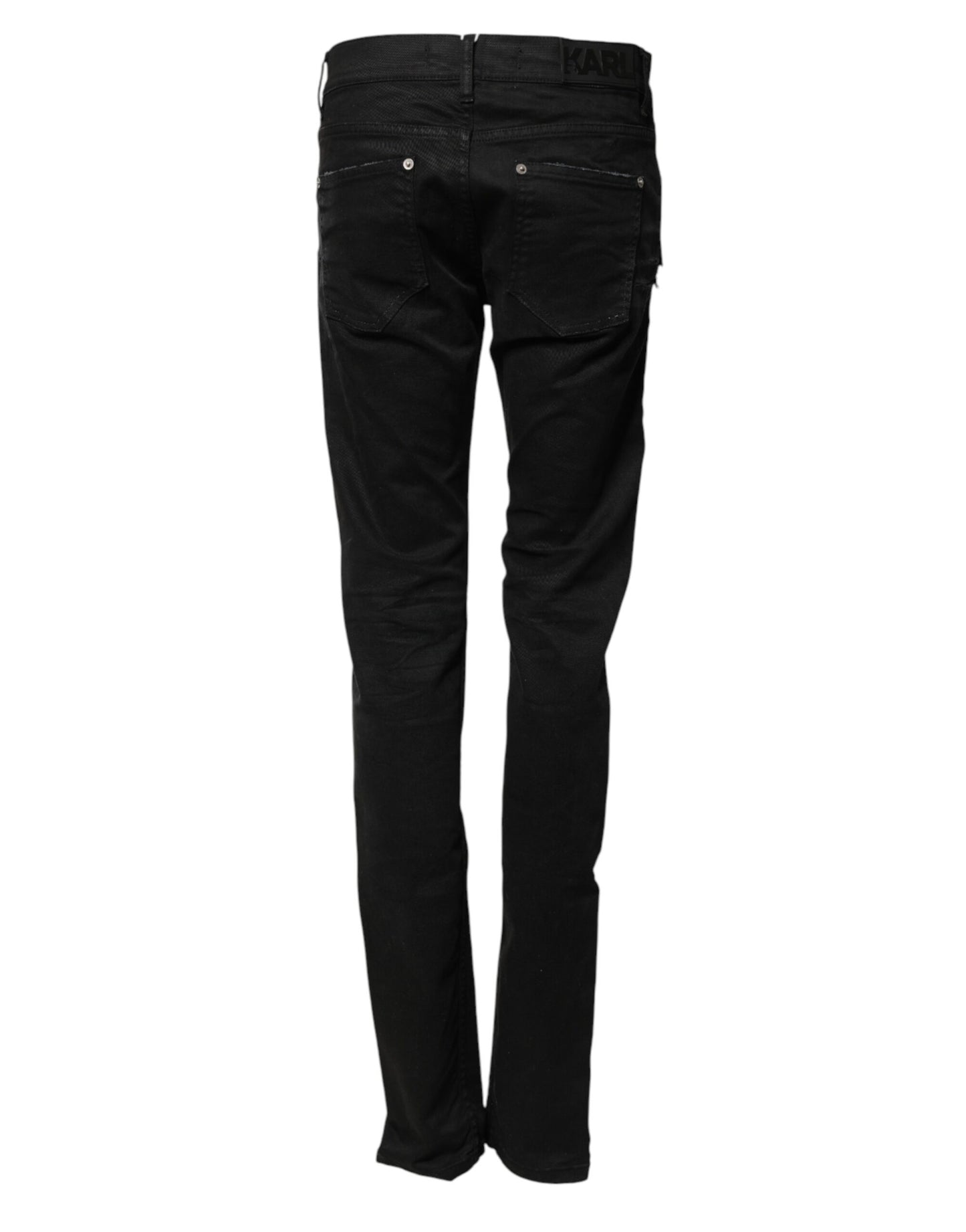 Karl Lagerfeld Black Tattered Men Skinny Denim Trouser Jeans