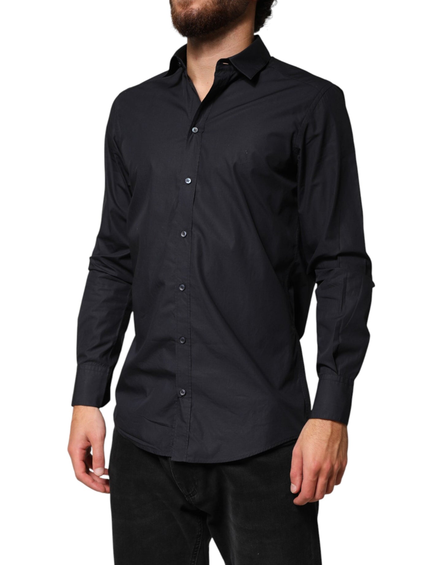 Dolce & Gabbana Black Cotton Long Sleeves Dress Formal Shirt