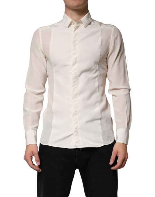 Dolce & Gabbana Off White Silk Men GOLD Dress Formal Shirt
