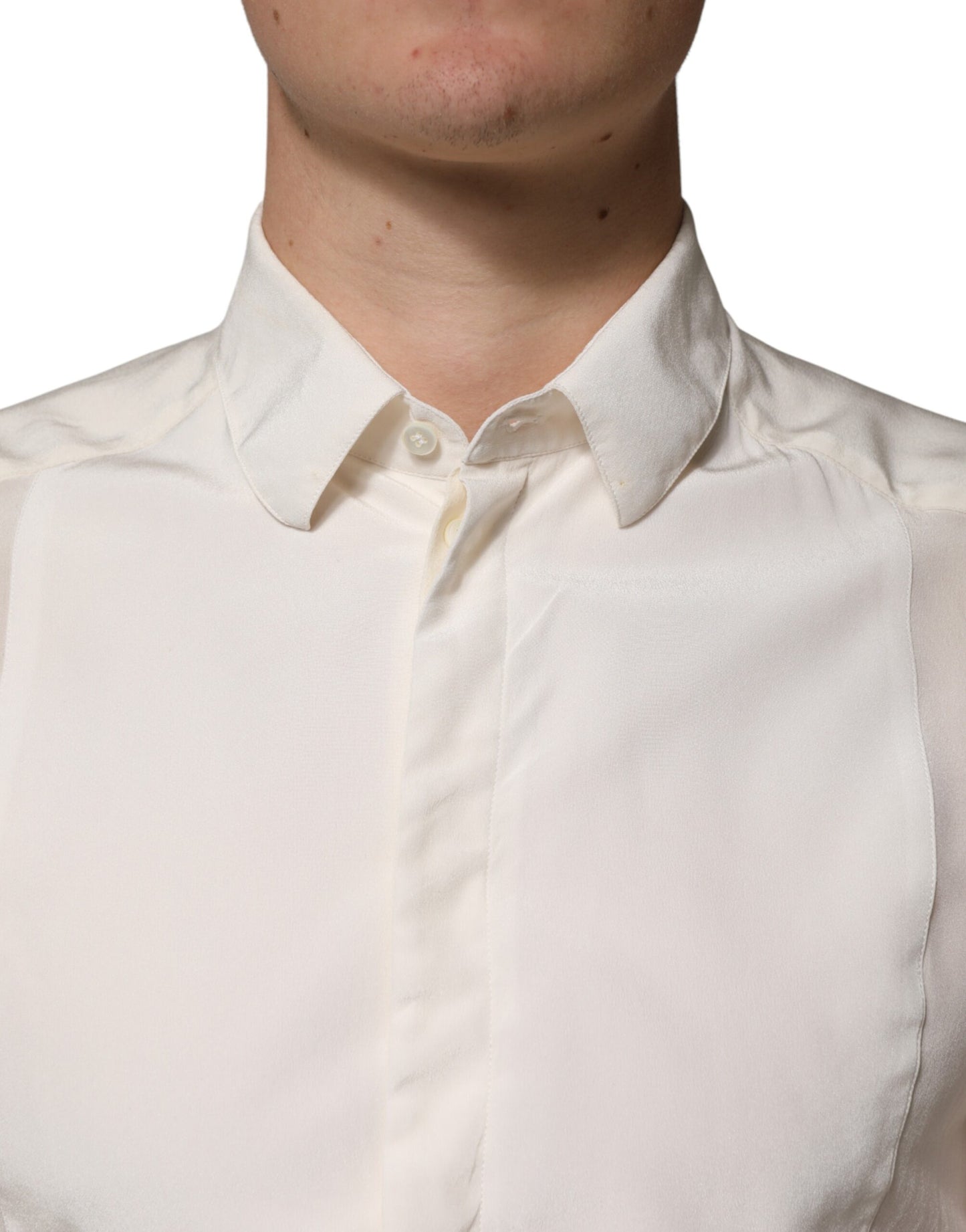 Dolce & Gabbana Off White Silk Men GOLD Dress Formal Shirt