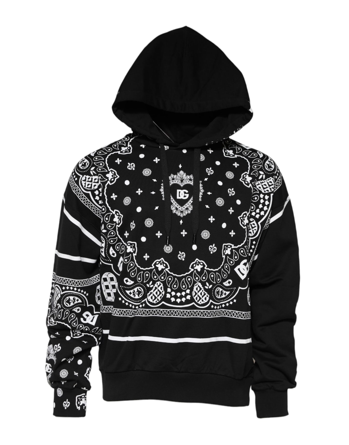 Dolce & Gabbana Black Bandana Hooded Men Sweatshirt Sweater