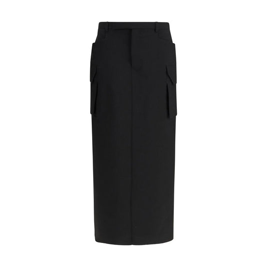 Rick Owens Black Fleece Wool Midi Skirt