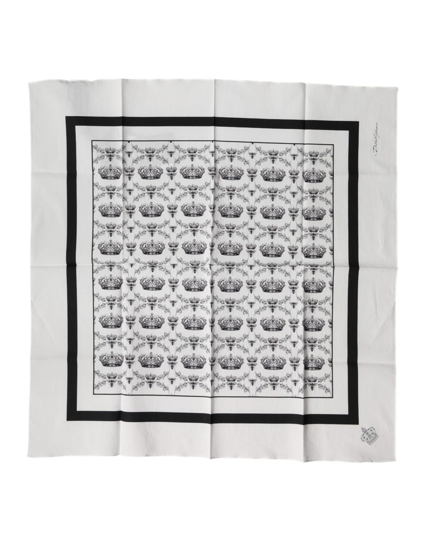 Dolce & Gabbana White Crown Cotton Men Square Foulard Scarf
