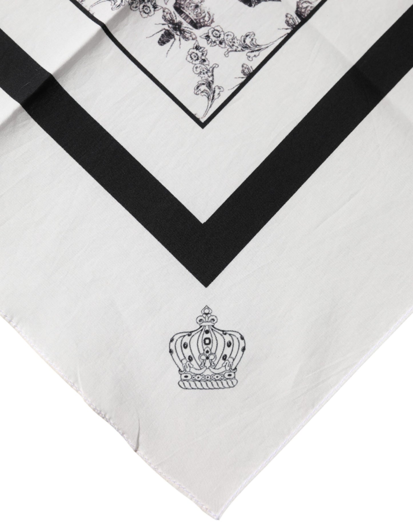 Dolce & Gabbana White Crown Cotton Men Square Foulard Scarf