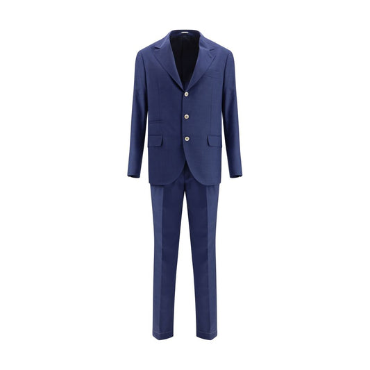 Brunello Cucinelli Blue Fleece Wool Two-Piece Suit