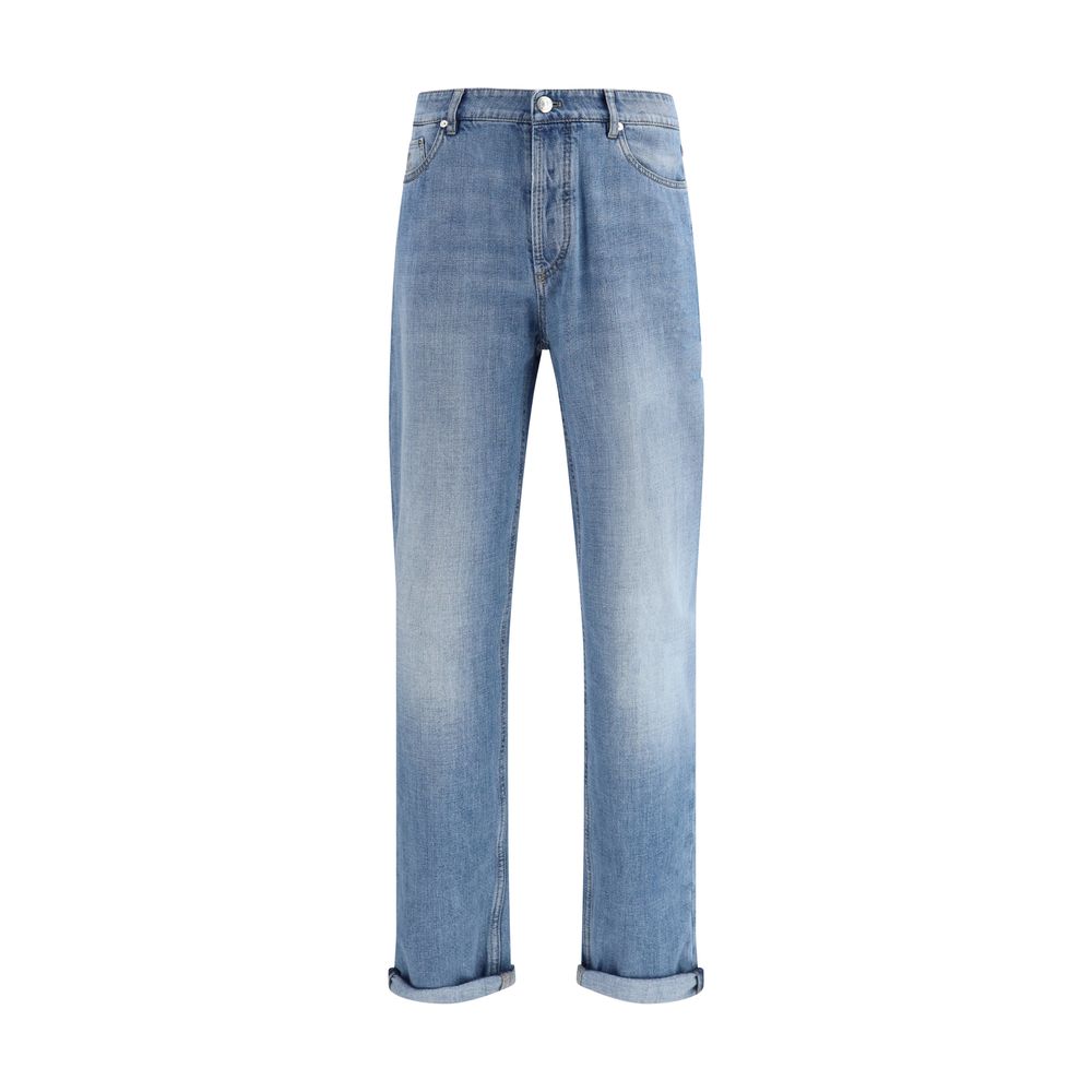 Brunello Cucinelli Light Blue Cotton Straight-Leg Jeans
