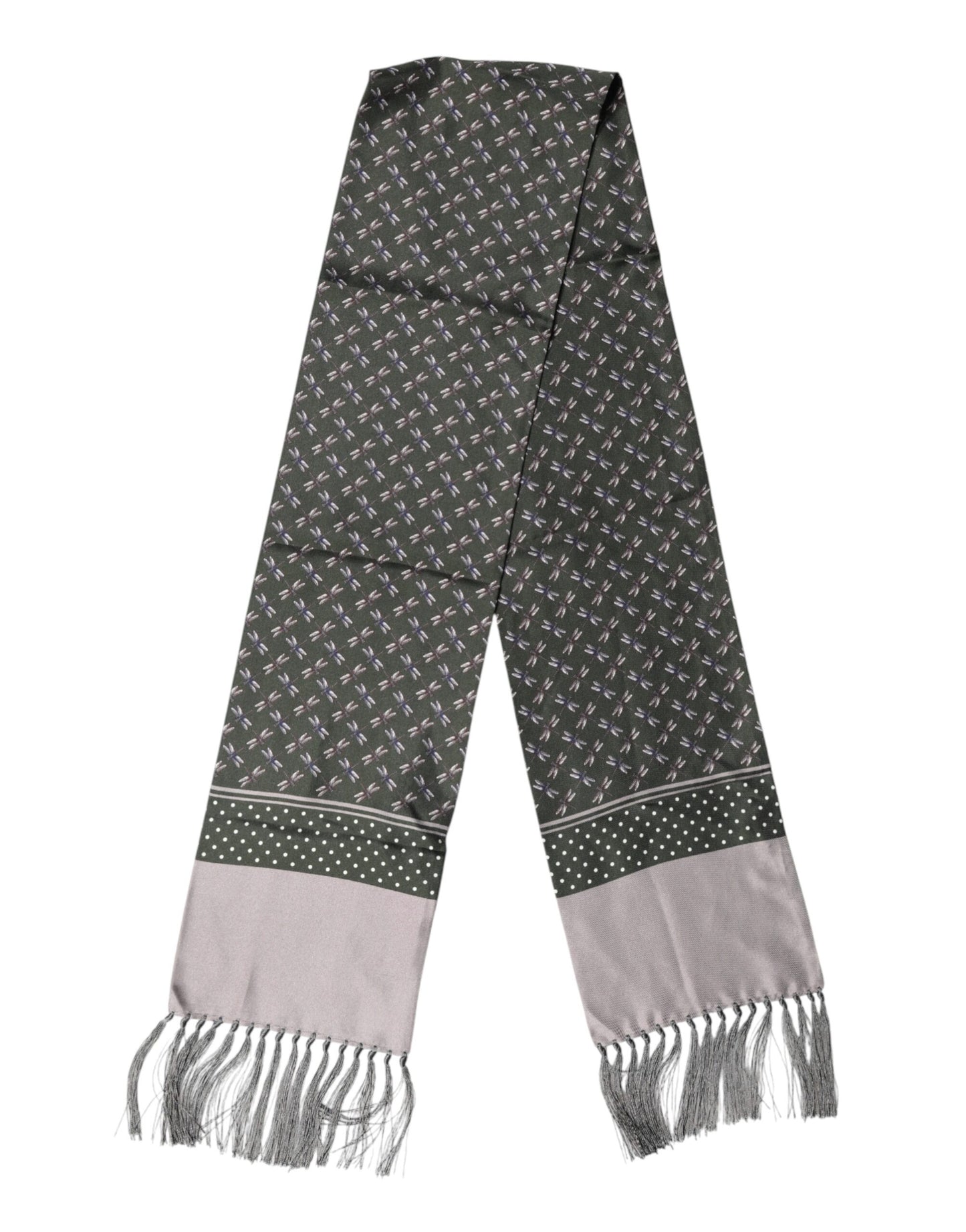 Dolce & Gabbana Gray Patterned Fringes Neck Foulard Scarf