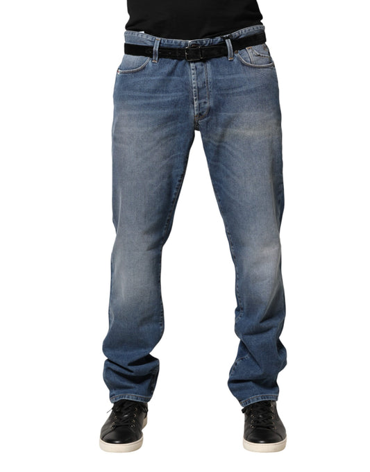 Jeckerson Blue Washed Mid Waist Straight Men Denim Trouser Jeans