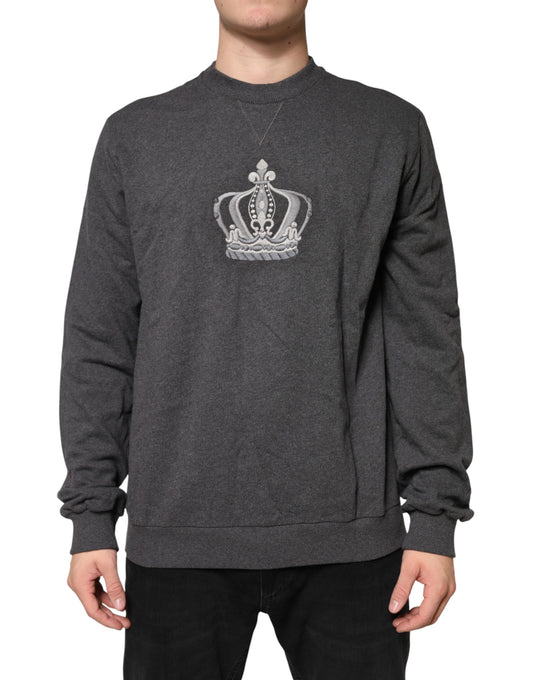 Dolce & Gabbana Gray Crown Crew Neck Men Sweatshirt Sweater