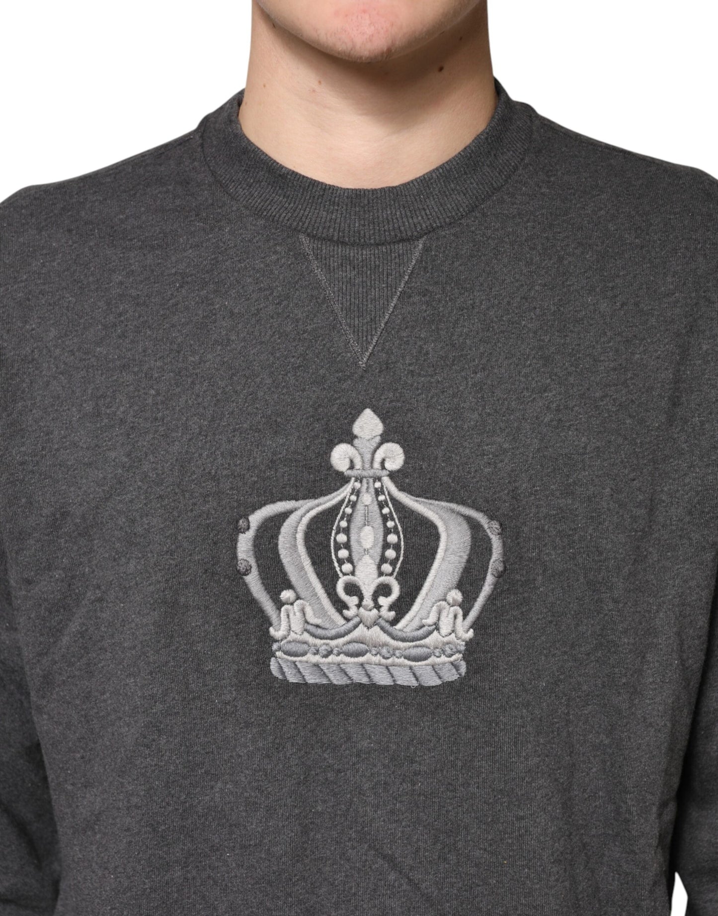 Dolce & Gabbana Gray Crown Crew Neck Men Sweatshirt Sweater