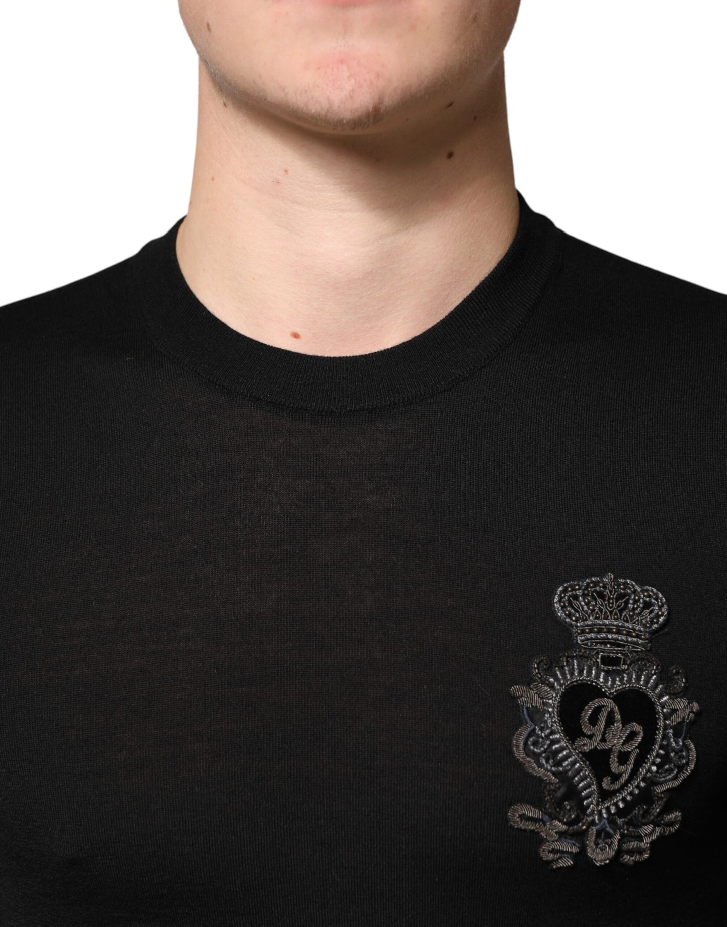 Dolce & Gabbana Black Crest Wool Crew Neck Pullover  Sweater