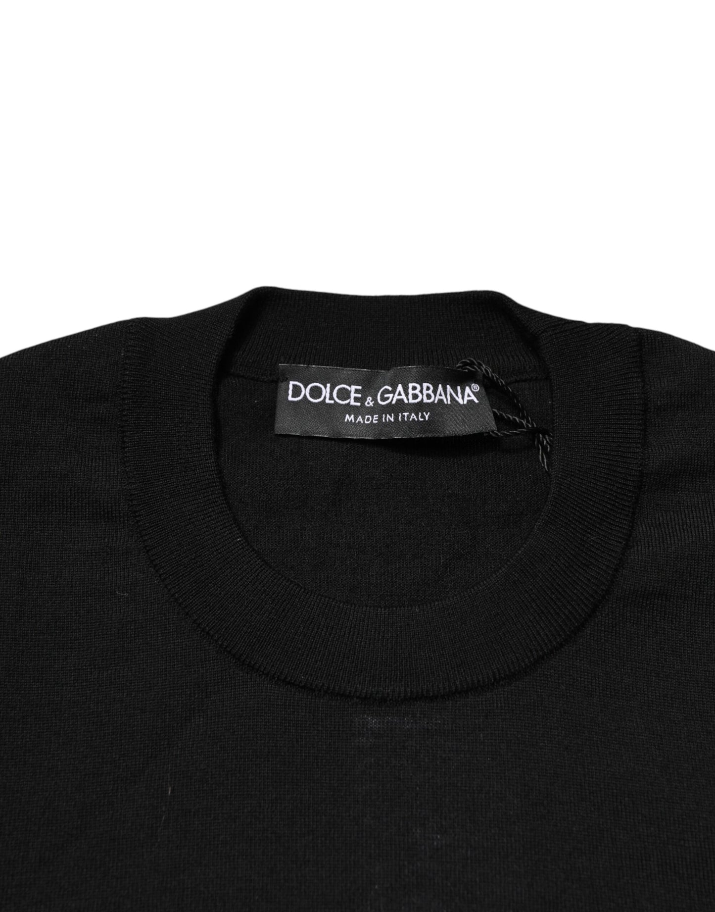 Dolce & Gabbana Black Crest Wool Crew Neck Pullover  Sweater