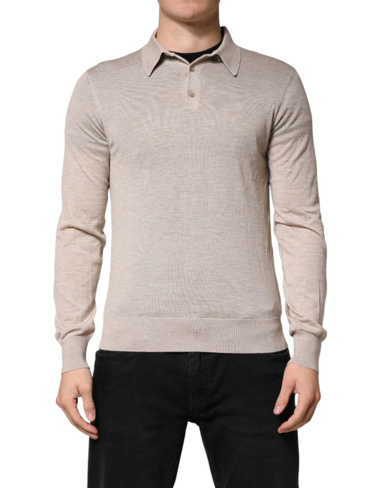 Dolce & Gabbana Beige Cashmere Collared PoloPullover  Sweater