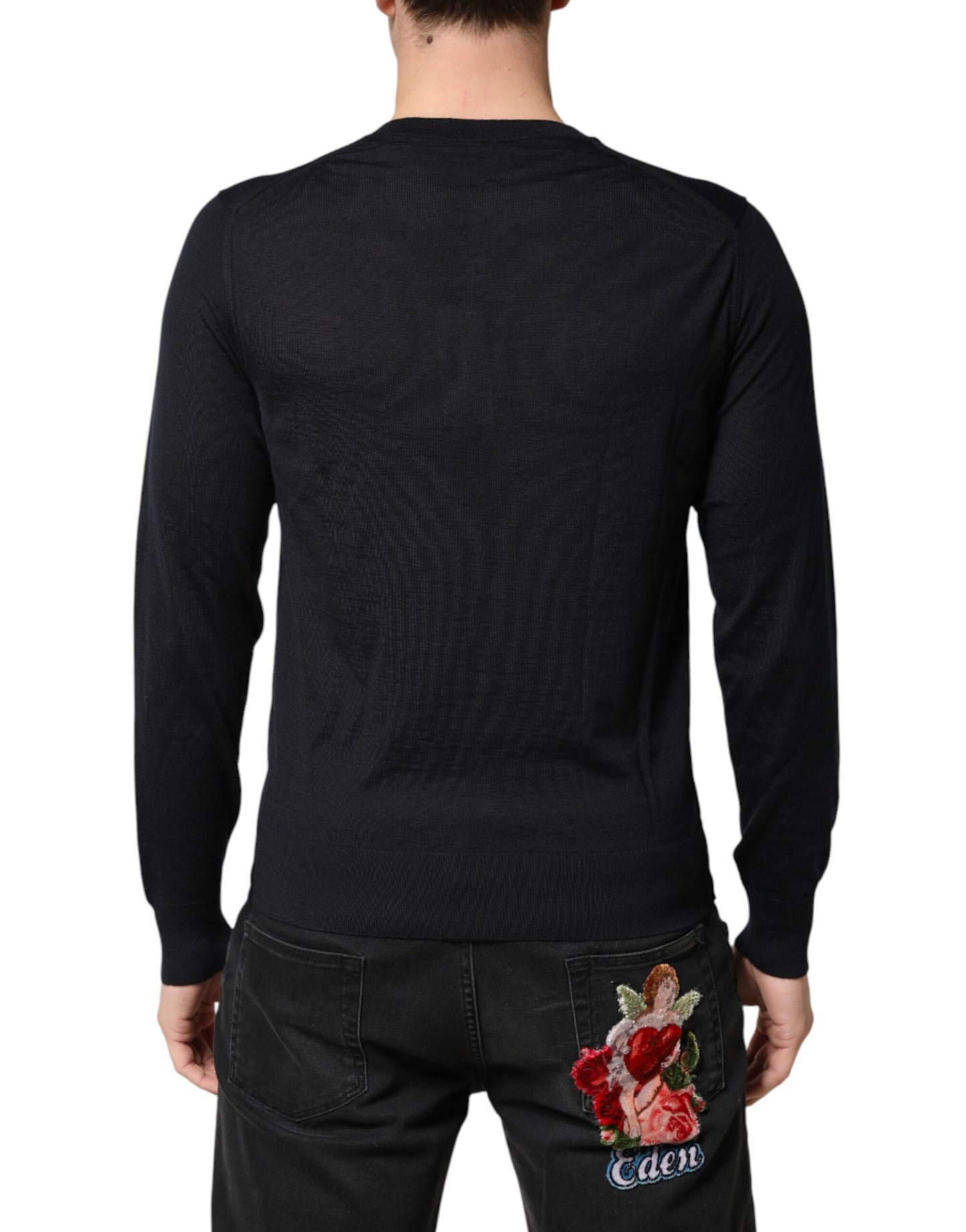 Dolce & Gabbana Black Cashmere V-Neck Men Pullover Sweater
