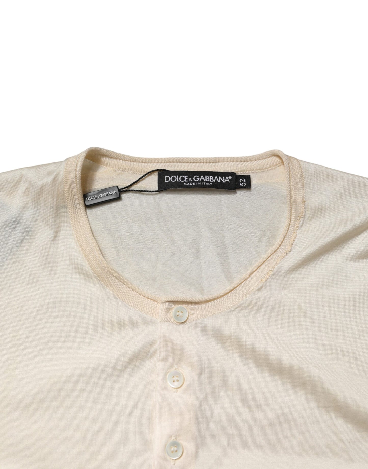 Dolce & Gabbana Off White Cotton Blend Men Henley T-shirt