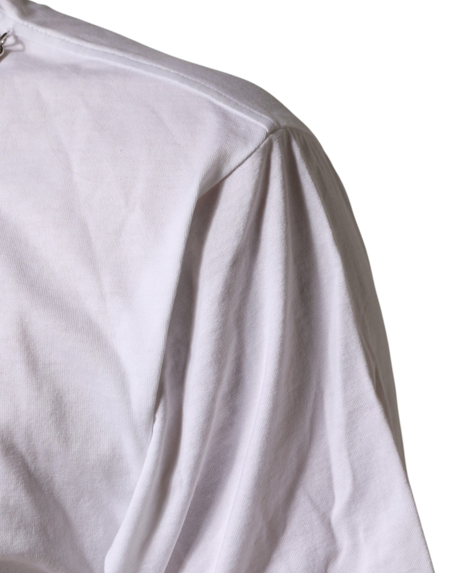 Dolce & Gabbana White Cotton Necklace Embellished T-shirt