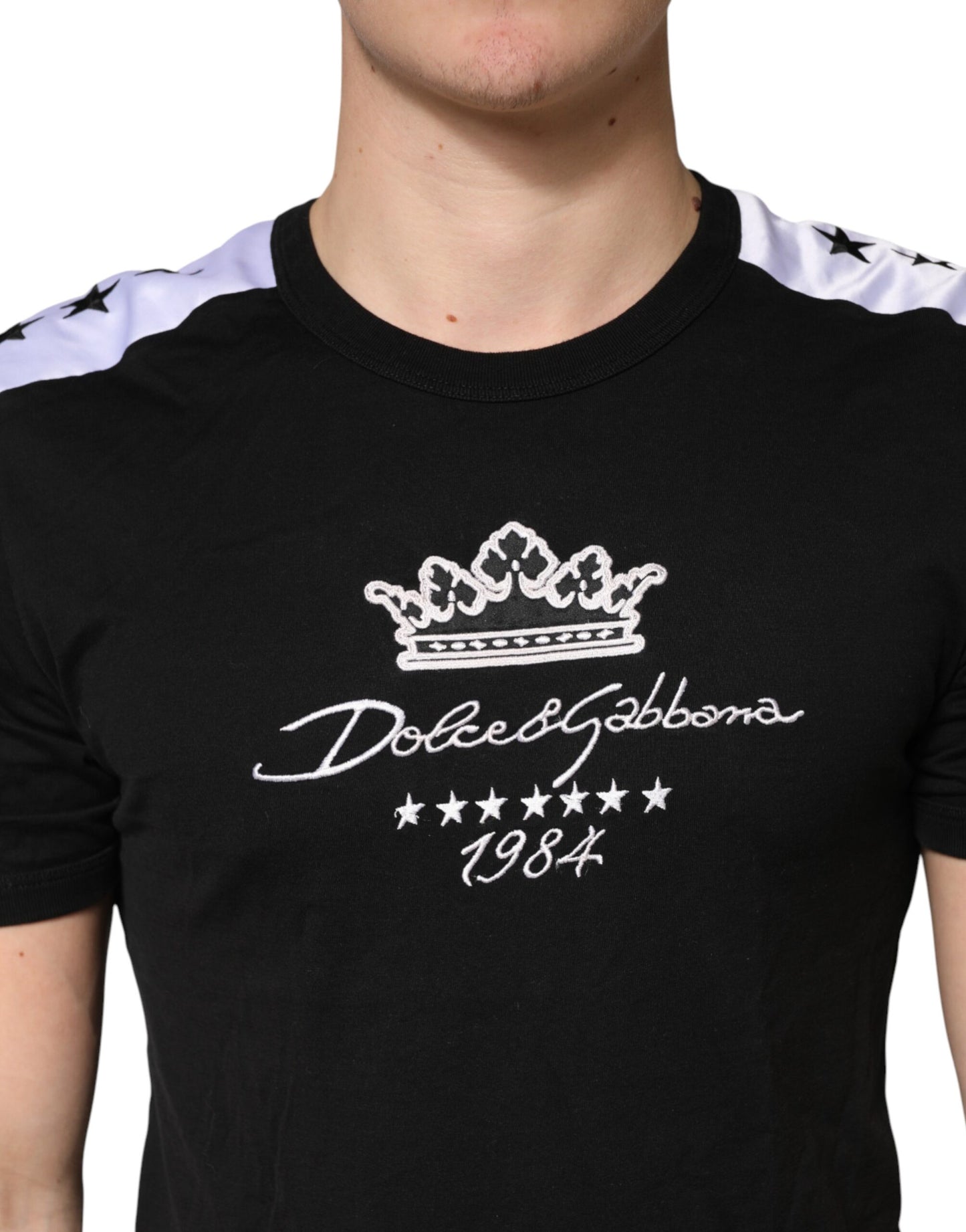 Dolce & Gabbana Black Logo Print Cotton Crewneck Men T-shirt