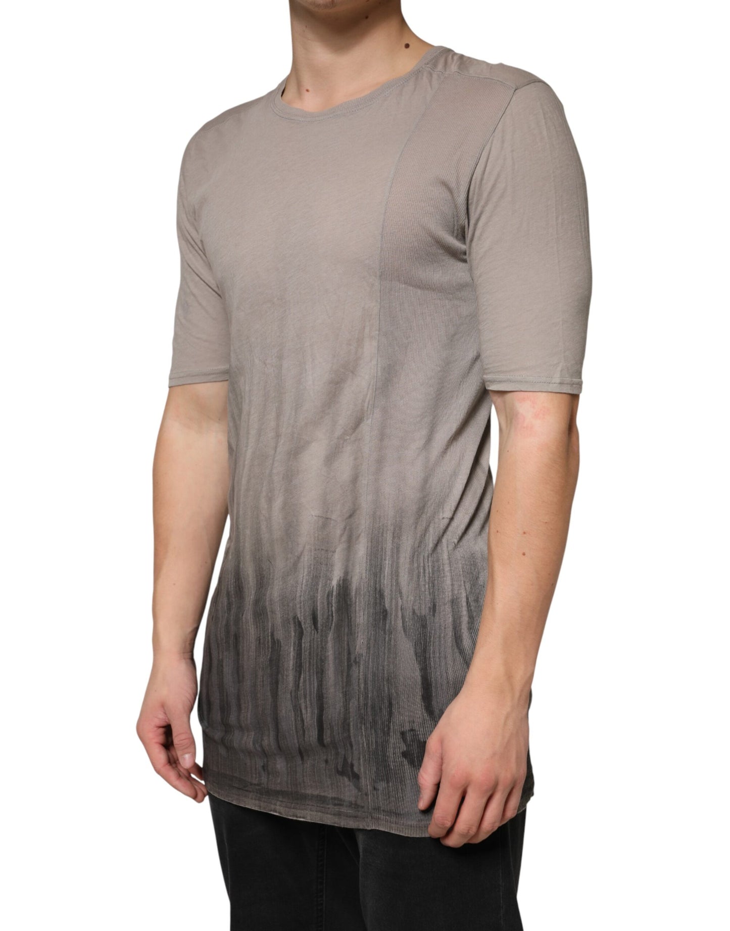 Laneus Gray Two Tone Cotton Round Neck Short Sleeves T-shirt