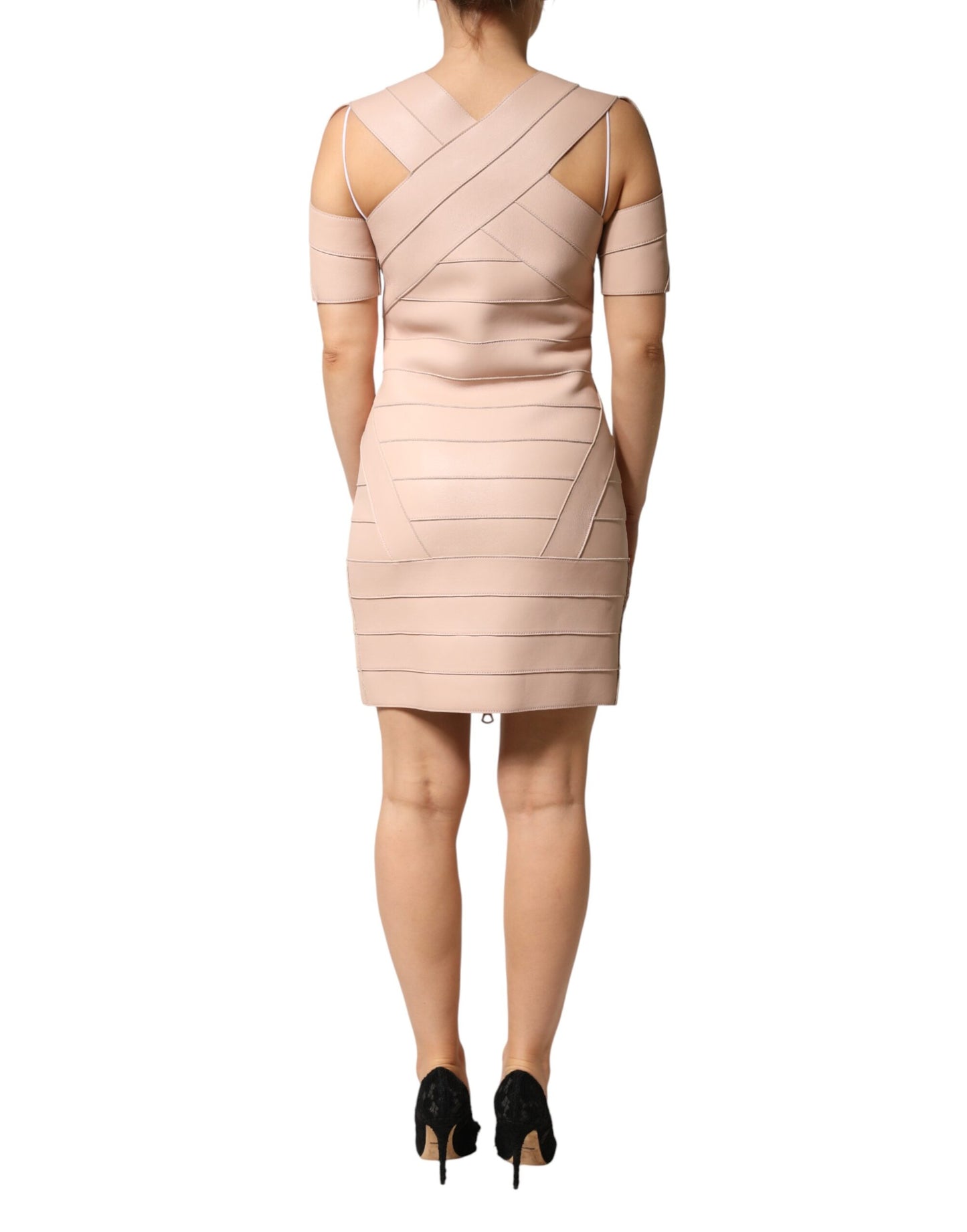 Dsquared² Beige Leather Short Sleeves Sheath Mini Dress