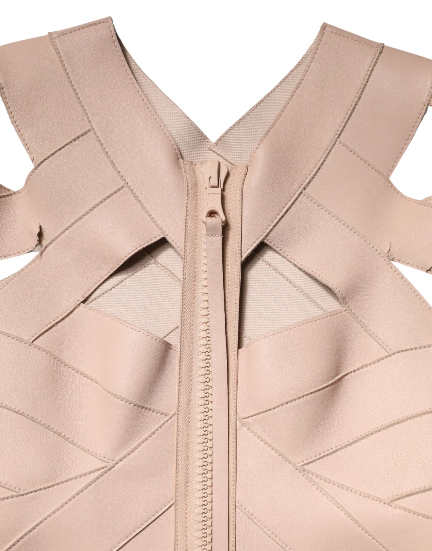 Dsquared² Beige Leather Short Sleeves Sheath Mini Dress