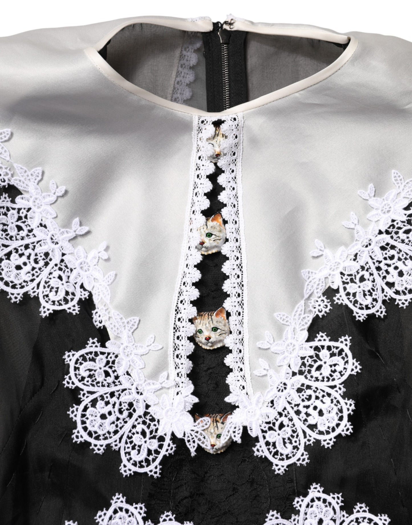 Dolce & Gabbana Black White Silk Macrame Lace Midi Dress