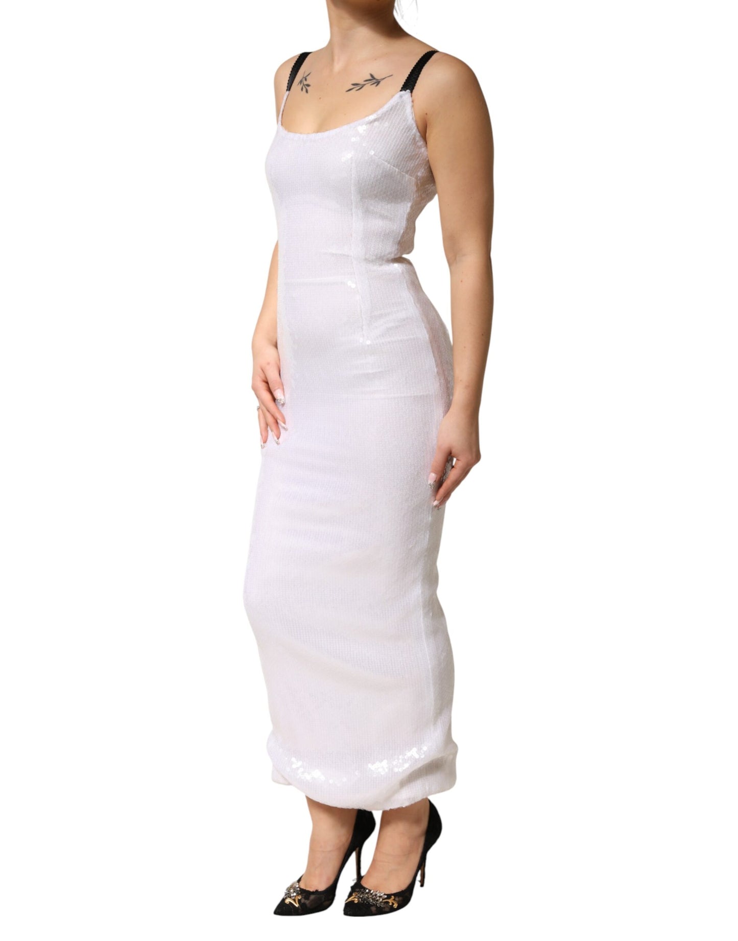 Dolce & Gabbana White Polyester Sleeveless Sheath Dress