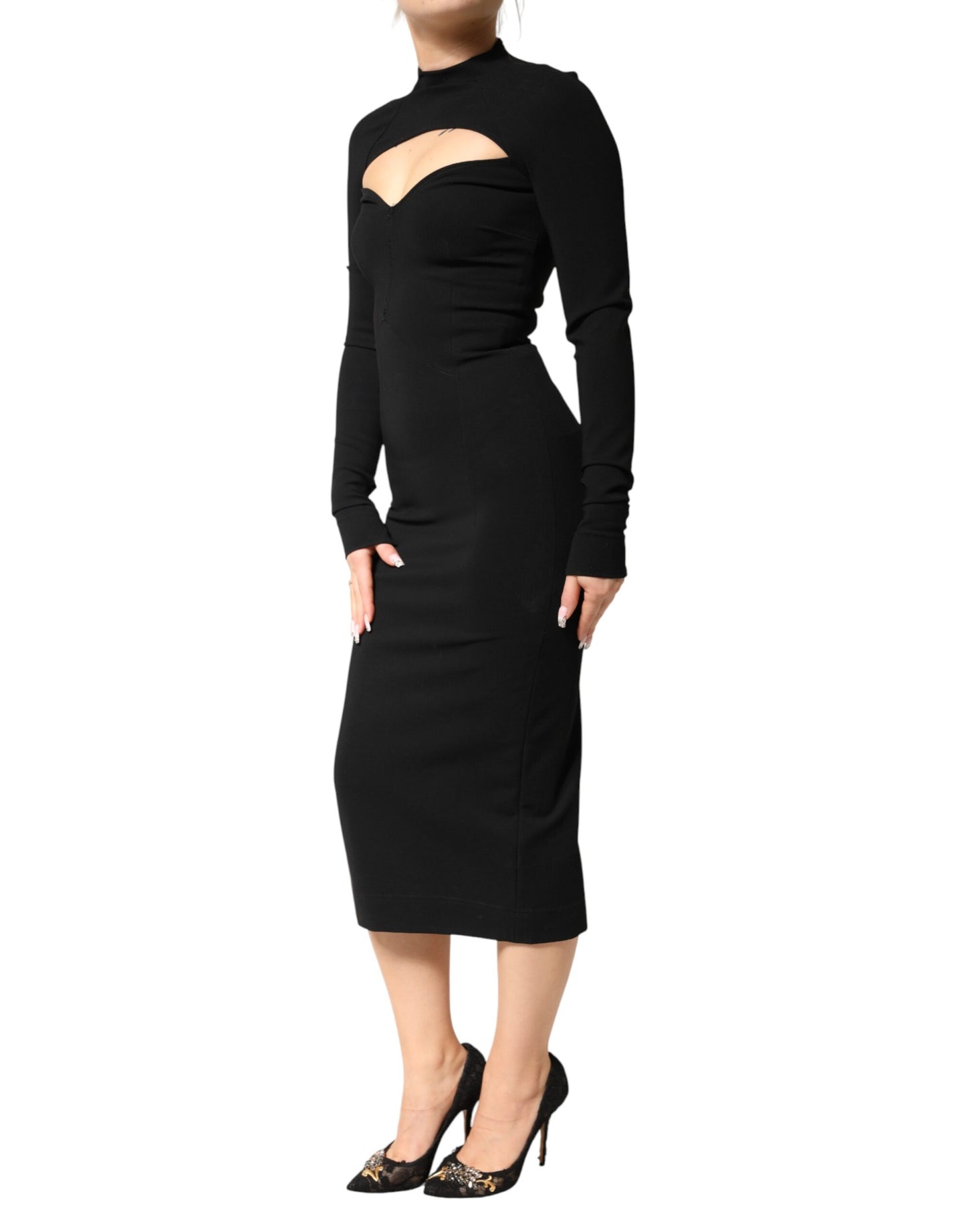 Dolce & Gabbana Black Viscose Bodycon Sheath Midi Dress
