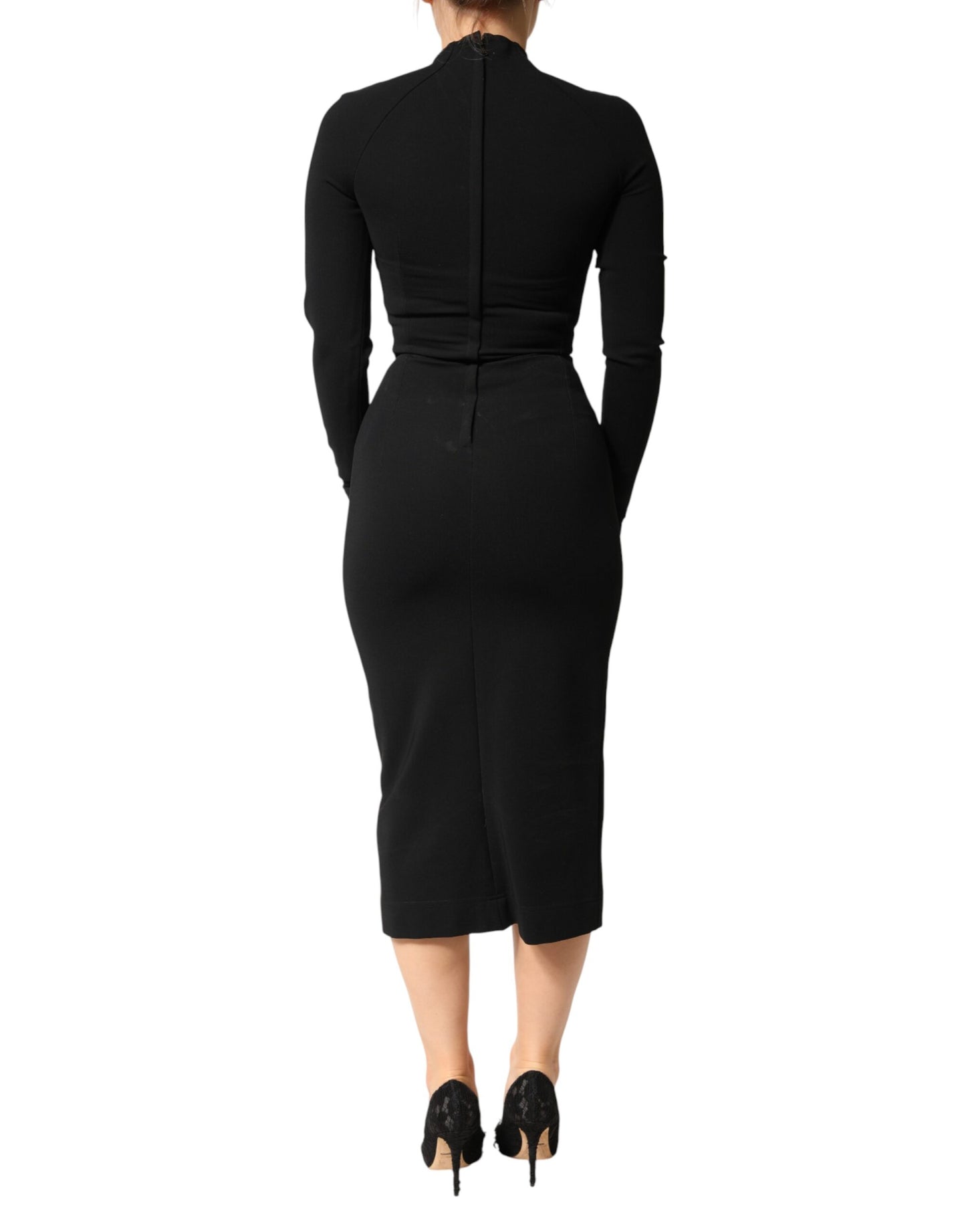 Dolce & Gabbana Black Viscose Bodycon Sheath Midi Dress