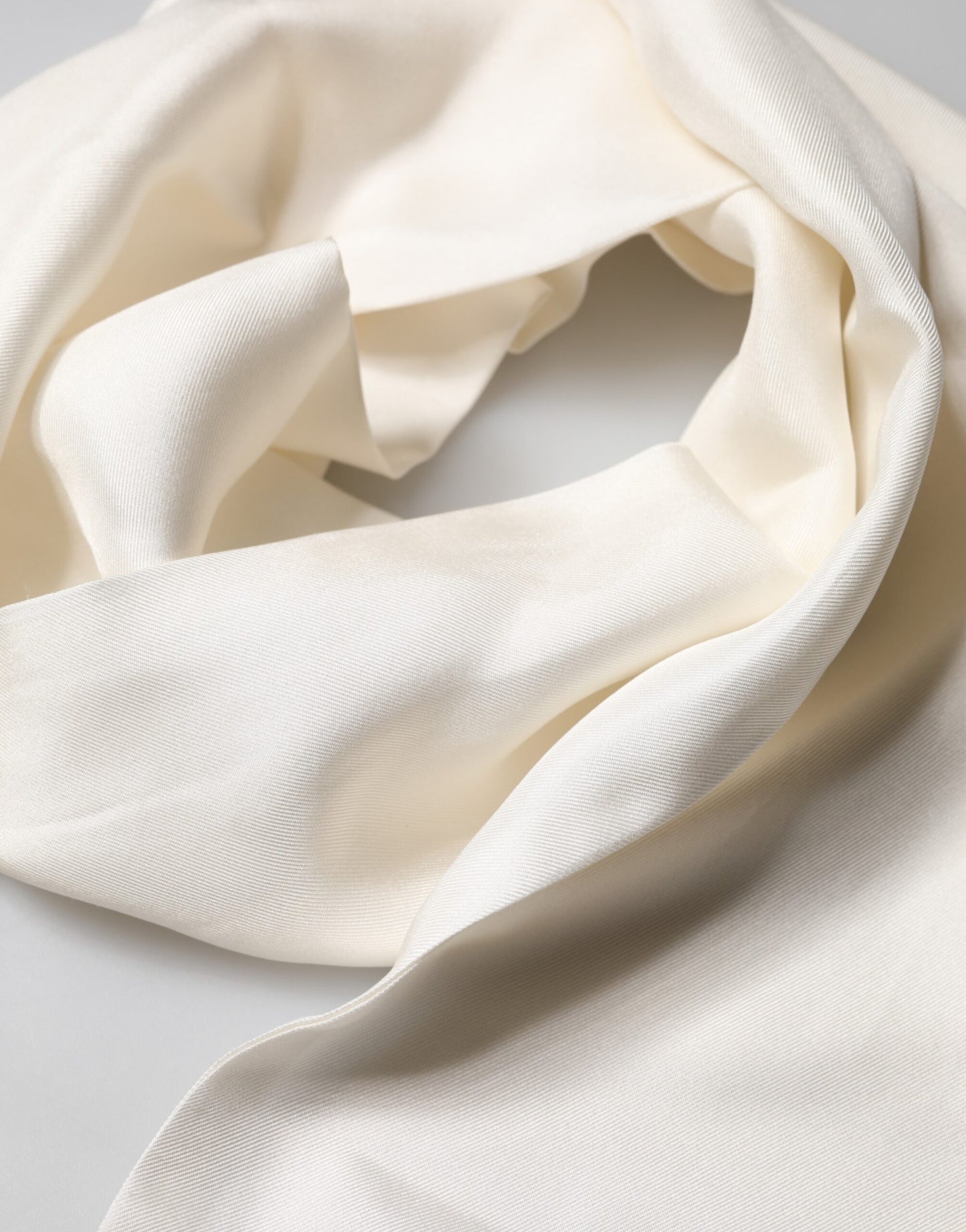 Dolce & Gabbana White Satin Silk Fringes Neck Foulard  Scarf