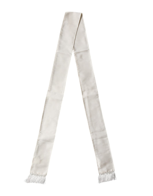 Dolce & Gabbana White Silk Fringes Neck Wrap Foulard  Scarf